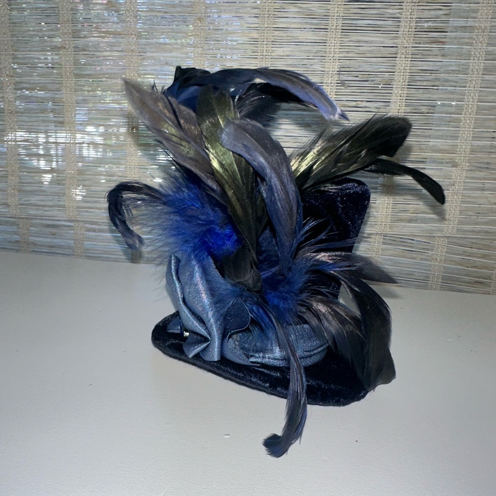 Elegant Custom Made Black and Blue Feathered Fascinator